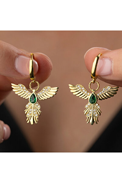 Gumush Gümüş Anka Kuşu Figürlü Gold Kadın Küpe