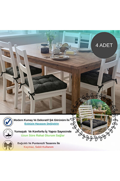 Bhomesconcept 4 Adet - 40x40 Cm Lüks Süet Dokulu Antasit Gri Sandalye Minderi...