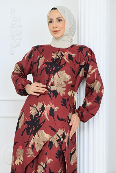 ELBİSHE ÇİCEK DESENLİ PAPATYA DETAYLI MEVSİMLİK TESETTÜR ELBİSE