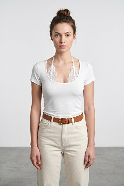 Fulla Moda Lace Halter Neck Slim Fit Blouse