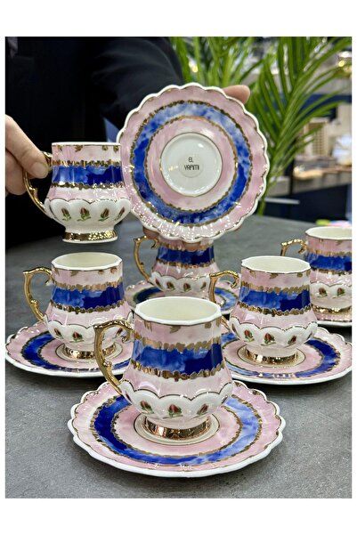 Doğudeko Hand Painting Julianne 24K Gold Plated Queen Victorya 6-Piece Porcel...