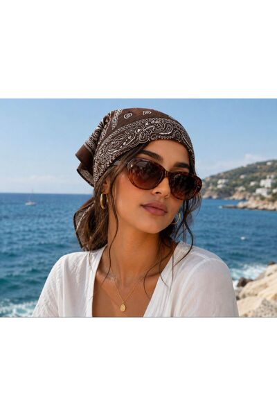ÖrgüYastik 100% Cotton Ethnic Pattern Bandana - Scarf (Brown)