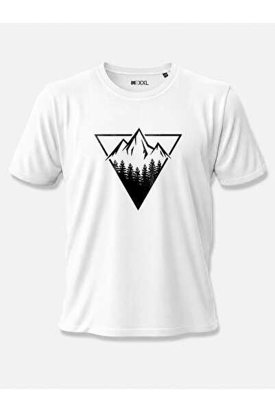 North Whiskers Mountain and Forest Themed White T-Shirt - 100% Cotton