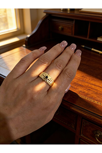 ayoljewelry Gold Steel Vintage Design Star Figured Stone Women's Ring