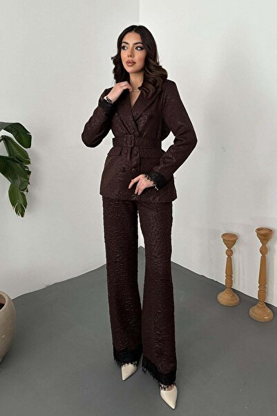 Caddebostan Moda Jacquard Blazer Jacket and Trousers Set with Lace Detail on ...