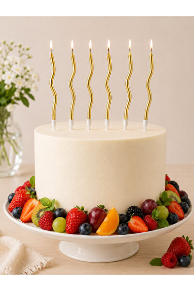 Balonsan Kıvrımlı Gold Pasta Mumu 6 Adet 16 cm Spiral Mum