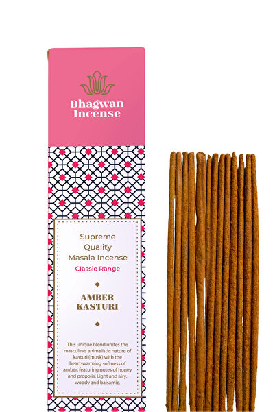 Bhagwan Incense Amber Kasturi - bețișoare de tămâie artizanale premium, tip m...