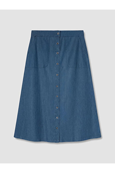 LC Waikiki Blue Elastic Waist Pocketed Jean Skirt