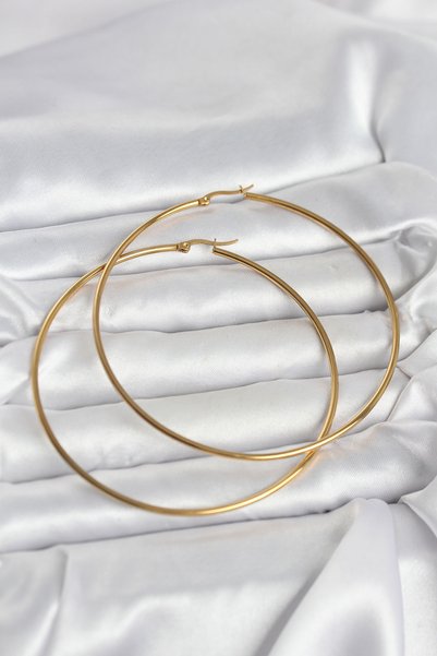 316L Çelik Gold Renk 80 mm Kadın Halka Küpe 5886 - VVVVVV7736-6673