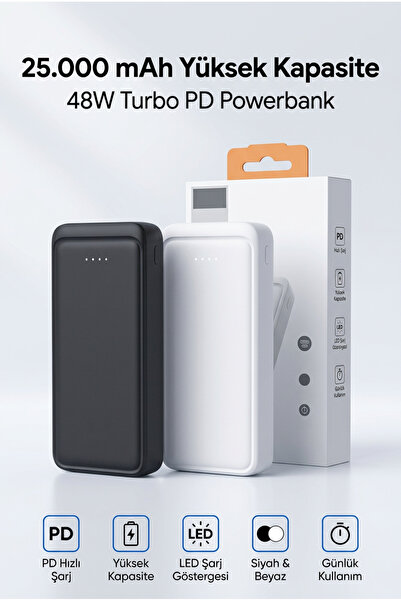 Case&Accessories Premium 25000 mAh Powerbank 48W Turbo PD Hediye Beyaz -P511