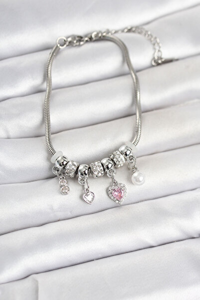 northcity n Brass Silver Heart Detailed Women's Bracelet - Stylish and Suitab...