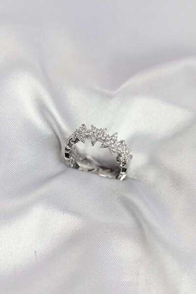 Generic Brand Silver Color Brass Row Star Model Zircon Stone Women's Ring 5886