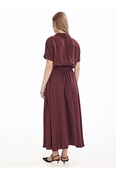 Ted Baker Bordo Kadın Gömlek Yaka Dökümlü Elbise TBWRDR2040-1