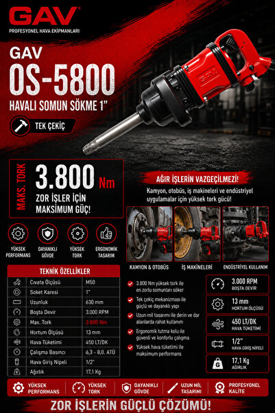 GAV 1" Os-5800 Havalı Somun Sökme 3800nm (630mm)