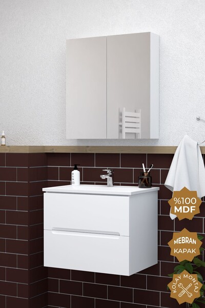 TETA HOME Kopenhag 65 cm MDF Gövde Membran Kapak Banyo Dolabı Seti