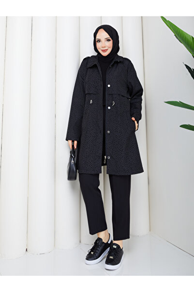 RACE FASHİON Polka Dot Waist Gathered Hijab Trench Coat Rc3134