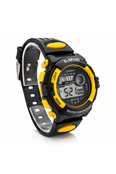 Generic Brand Ceas pentru copii Lasika LSK41, negru, electronic, stil sport, 3 ATM, alarmă, cronometru