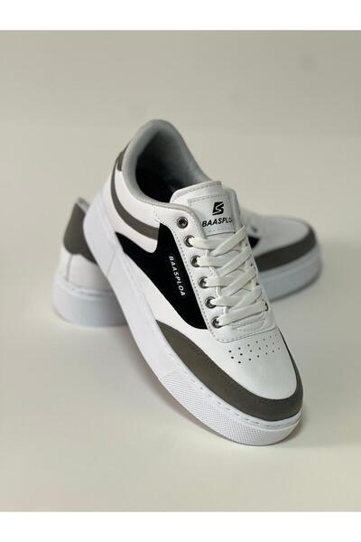 baasploa White Lace-Up Detail White Sole Stylish Casual Sneaker