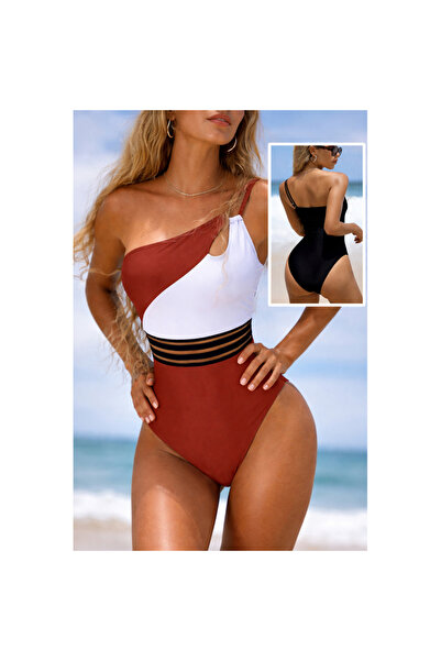 Cristina Serene Γυναικείο Ολόσωμο Μαγιό One-Shoulder με Cut-Out & Colorblock ...