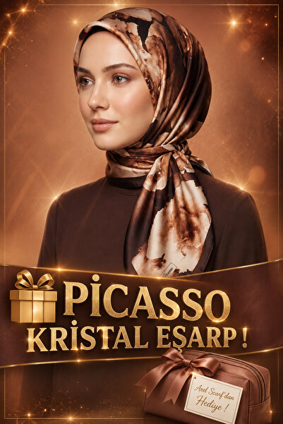 Picasso Silk-Look Brown Crystal Scarf – Twill Stylish Design 90X90