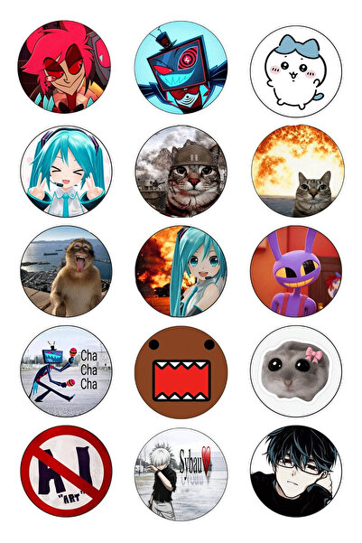 rebelberi Karışık Tasarım 15’li Rozet Seti Model 1 – Anime, Kedi, Oyun ve Eğl...