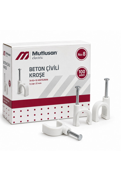 Mutlusan Beton Çivili Kroşe No:8 3x16+10 Antigron Kablo Kroşesi 100 Adet