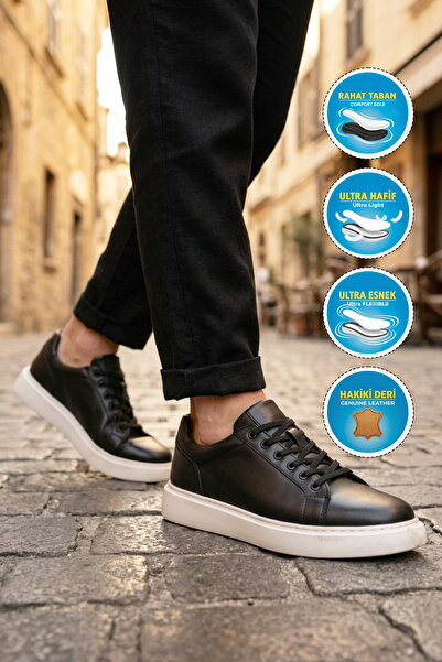 AYAKMOD Black Genuine Leather Large Size Men's Casual Shoes 2516 m