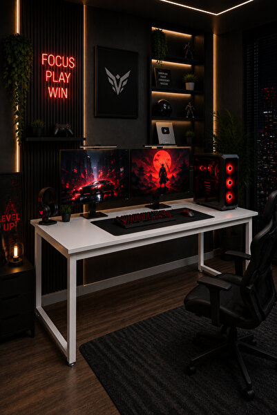 Flinder Beyaz Oyuncu Masası 60x160, Çalışma Masası, Bilgisayar Masası, Gamer ...