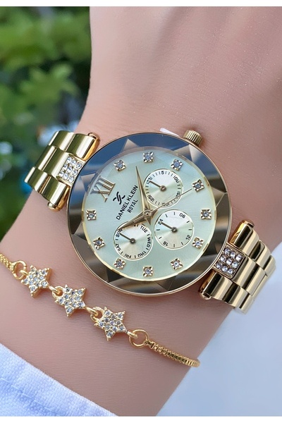 Daniel Klein Original Gold Color Cutting Glass Steel Cord Women Wristwatch Gu...