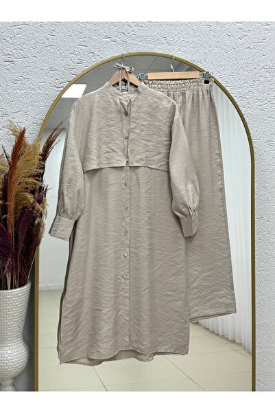 MİHRA STORE Belgin Bolero Tunic Long Pants Modal Set-Zş7078 Stone