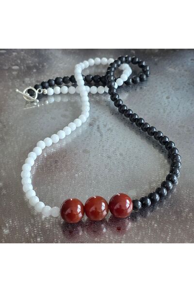 DRUZY Long necklace with shungite, white jade, and carnelian – Rooted Glow #14