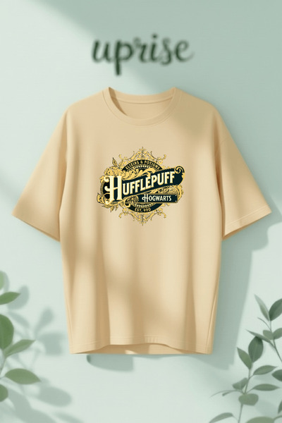 Vordevia Μπλουζάκι Hufflepuff από βαμβάκι με στάμπα και σχέδιο κτιρίου