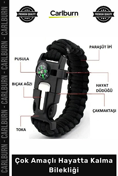 Carlburn #Bileklik Kamp Outdoor Paracord Pusula Çakmaktaşı Düdük Çakı Çok Ama...