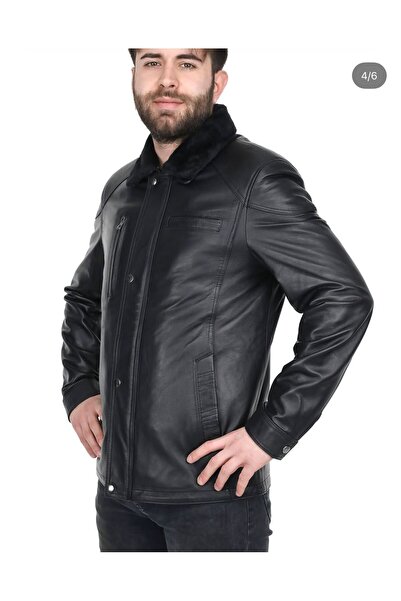 EGE DERİ 100% Genuine Lambskin Black Men's Coat with Removable Fur Inside