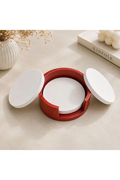 CalmaFlame Red and White Colored Coaster Set |   4-Pack with Stand (Stone Pow...