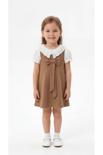 Mışıl Kids Rochie pentru fete cu guler din dantelă cu pietre