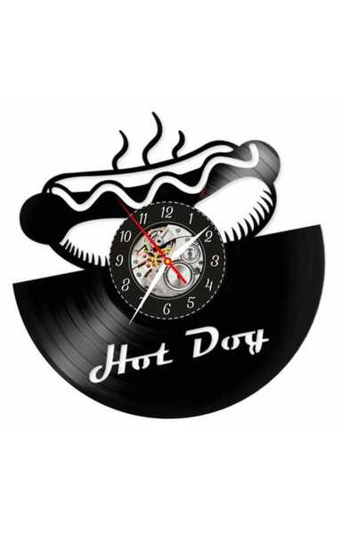 OEM Ceas de perete decorativ, Hot Dog Fast Food, din disc de vinil, 30 cm, me...