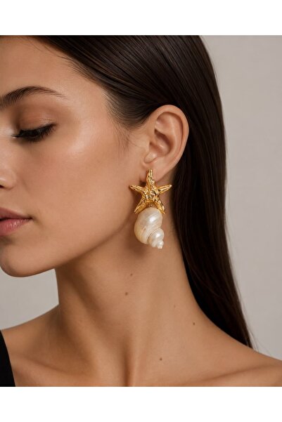 House Of Glix Summer Love No:4 Deniz Kabuğu Detaylı Büyük Tasarım Küpe