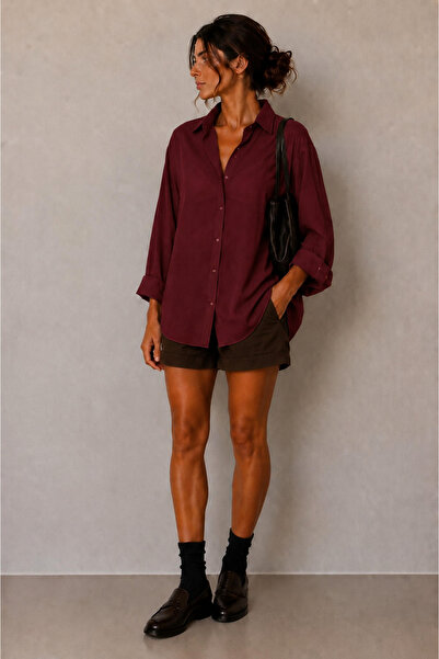 kikiriktekstil 10798 Women's Oversize Buttoned Chiffon Transparent Shirt