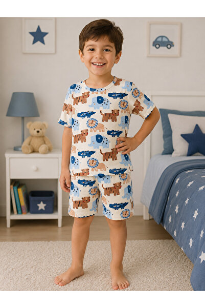 mışıl mışıl kids Set pantaloni scurți cu imprimeu Safari pentru băieți, 100% ...