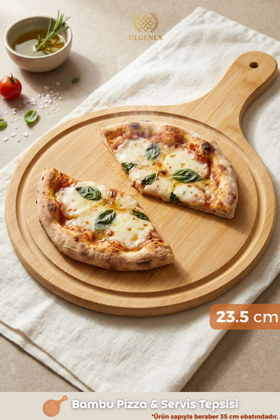Ulgenex 23 cm Bamboo Handle Serving Board, Breakfast Board, Pizza Lahmacun Pi...