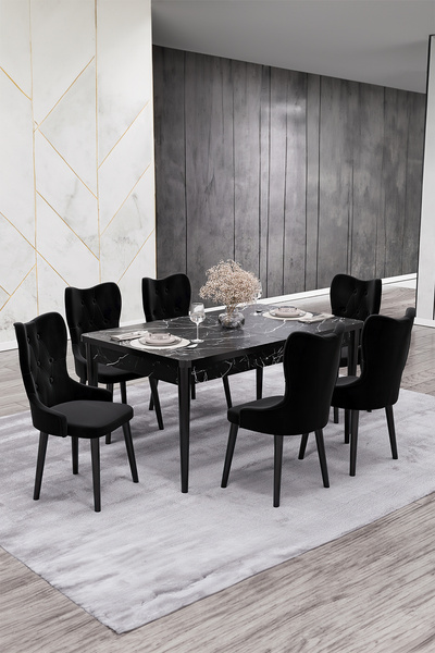 Bella Babyface Castel Table & Chair Set 80 x 130- 170 Extendable Table Black ...