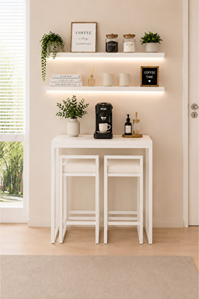 PREMIUM HOME DEKOR 2'Lİ BAR MASA TAKIM + 2 RAF BAR/KAHVE KÖŞESİ 40 x 90 TABLA...