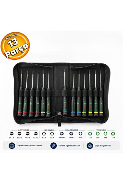 Bosch 1 600 A02 29N Hassas Tornavida Elektronikçi Seti 13 Parça Klemens Torna...