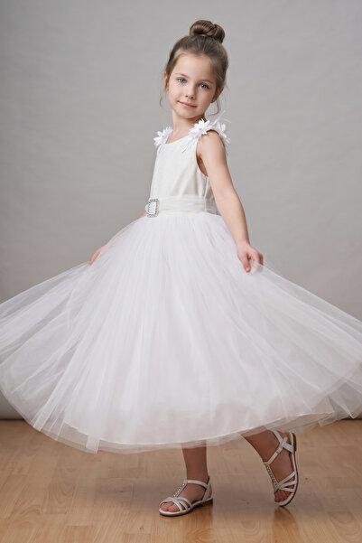 Elenora Kids Rochie elegantă de petreceri și serbări, albă, din tafta și tulle
