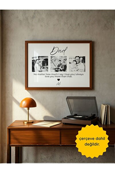 fuart.co Dad Kişiye Özel 3 Fotoğraflı Babalar Günü Posteri,Çerçevesiz Poster