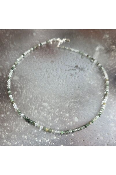 DRUZY Colier cuart verde rutilat fațetat, Moss Light #85