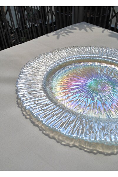 Qualitev 6 Pieces Hologram Glass Plate Set 33 cm Stylish Hologram Tableware P...