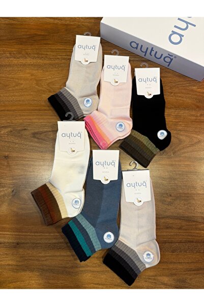 Aytuğ Women's Organic Cotton Seamless Half-Thigh Comfortable Colorful Socks 6...