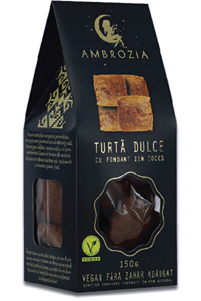 Ambrozia TURTĂ DULCE CU FONDANT DIN COCOS - 130g - Fara Zahar -Vegan